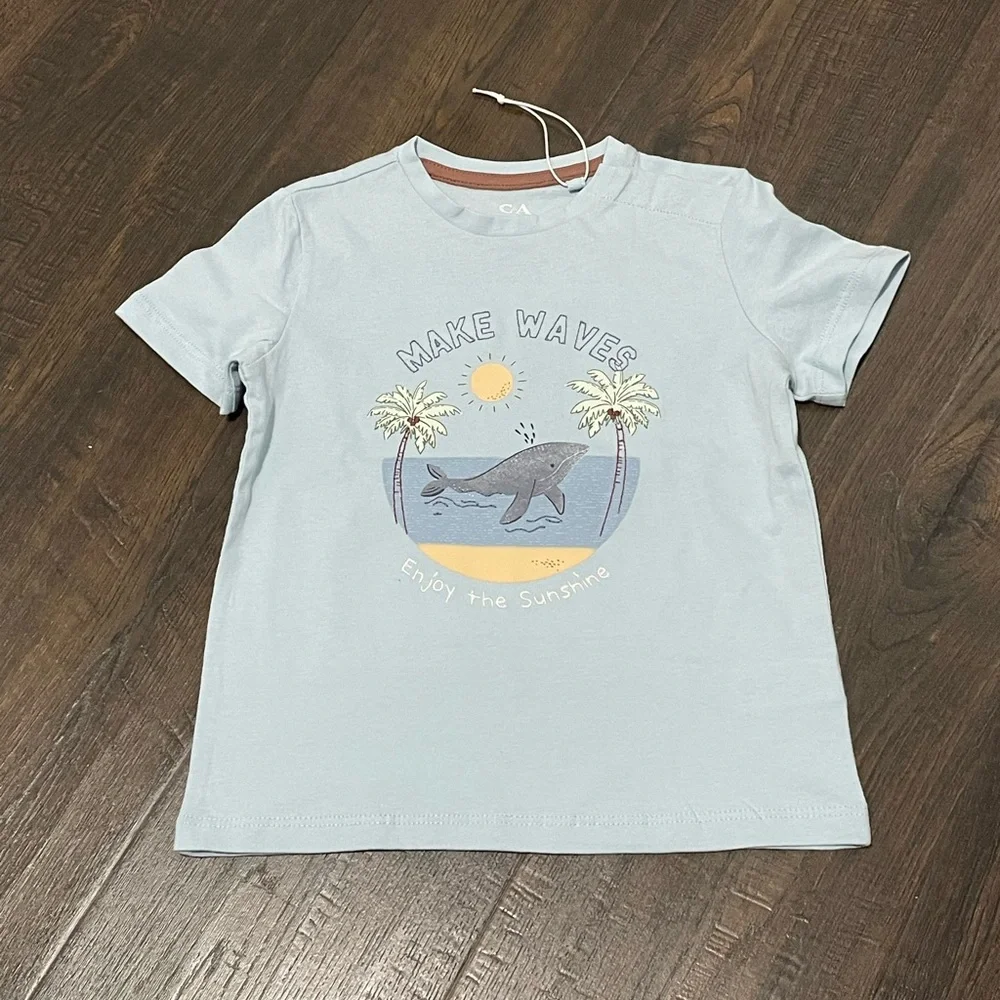Light Blue 'Make Waves' Kids Pajama Set with Printed Shorts - Picture 2 of 9
